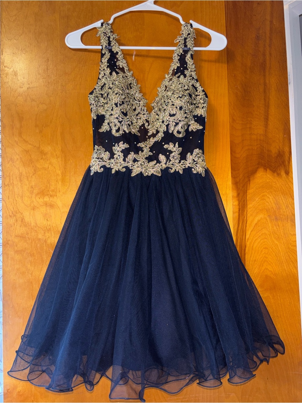 Navy Blue & Gold Homecoming Dress